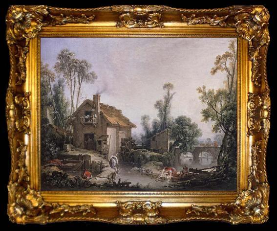 framed  Francois Boucher Landscape with a Watermill, ta009-2